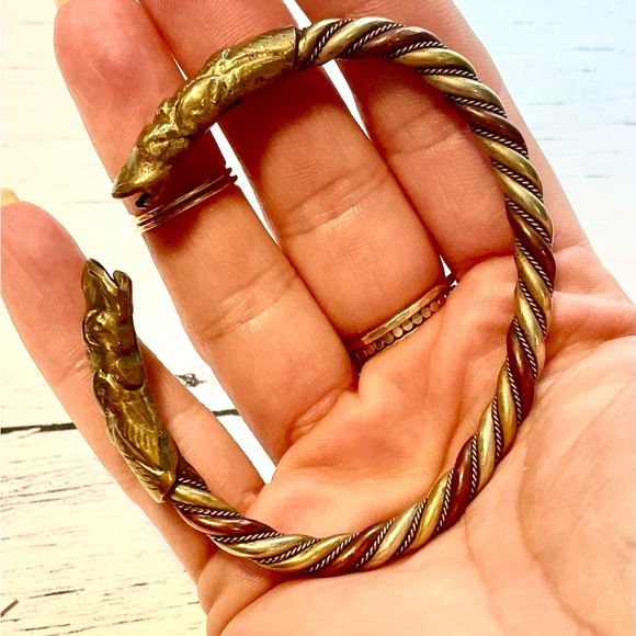 VTG Tri-metal Twisted Bracelet Double Dragon Heads copper, bronze, brass - Picture 3 of 12